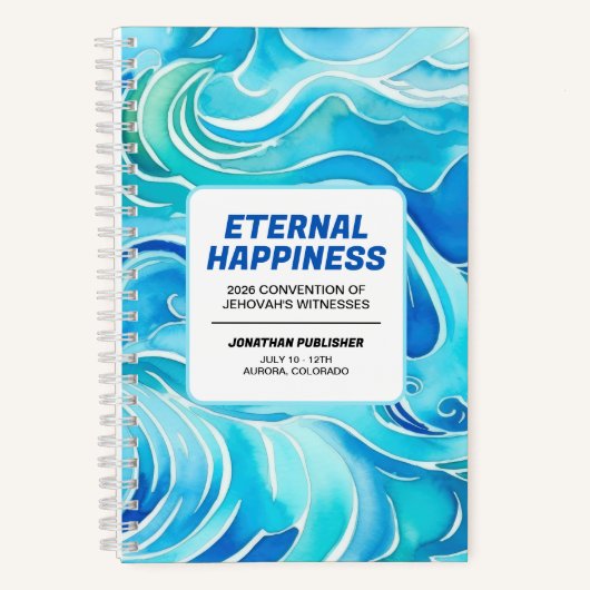 Carnet Blue Watercolor Waves Eternal Happiness Convention (Recto)