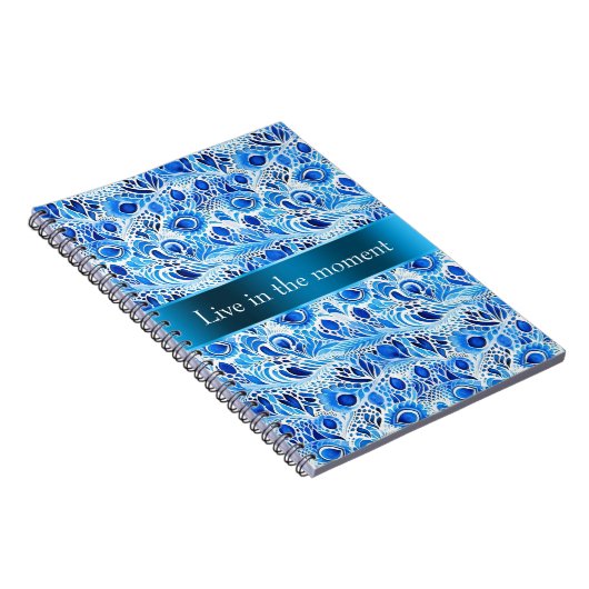 Carnet Blue White Peacock Feathers (Côté Droit)