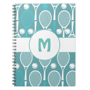 Carnet Blue & White Tennis Rackets Balls Joueur Nom migno
