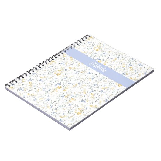 Carnet Blue Yellow Wildflower Pattern Custom Name (Côté gauche)