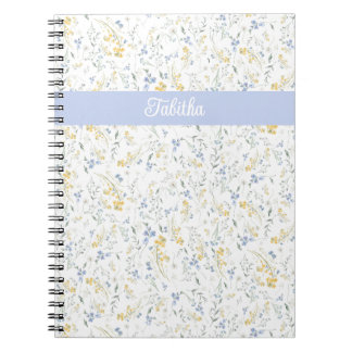 Carnet Blue Yellow Wildflower Pattern Custom Name