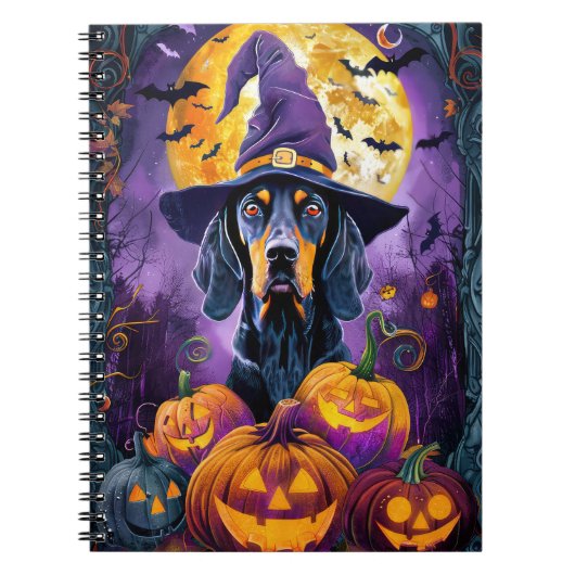 Carnet Bluetick Coonhound effrayant Sorcière d'Halloween (Devant)