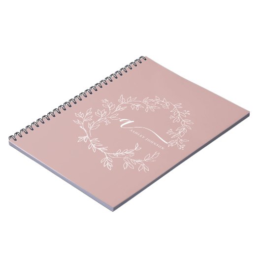 Carnet Blush Dusty rose moderne Script Girl Monogramme No (Côté gauche)