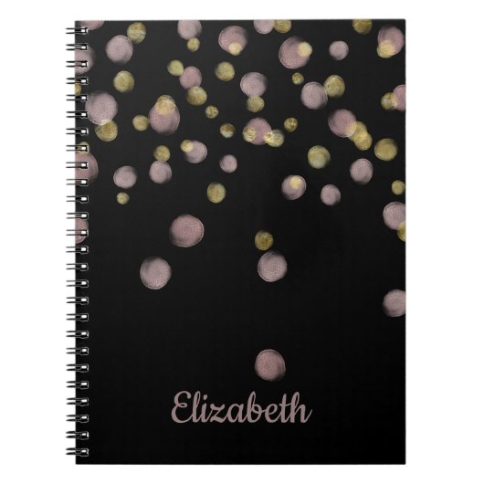 Carnet Blush et doré sur fond noir avec monogramme (Devant)