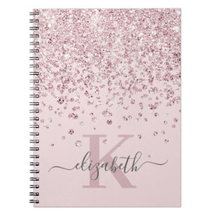 Carnet Blush Glam Rose Gold Paillettes Diamant Monogramme
