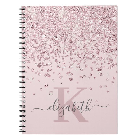 Carnet Blush Glam Rose Gold Paillettes Diamant Monogramme (Devant)