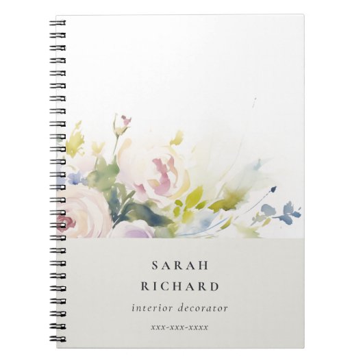 Carnet Blush Lilac Aquarelle Rose Floral Bunal Business (Devant)