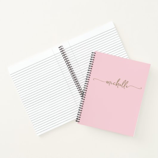Carnet Blush Modern Girly Gold Script Monogramme Nom (Intérieur)