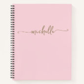 Carnet Blush Modern Girly Gold Script Monogramme Nom (Devant)