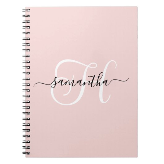 Carnet Blush Noir et Blanc Élégant Monogramme (Devant)