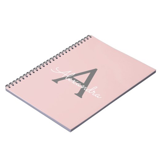 Carnet Blush Pink Grey Modern Script Girly Monogram (Côté gauche)