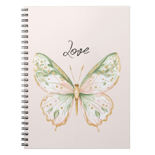 Carnet Blush Pink Mint Green Gold Butterfly Love (Devant)