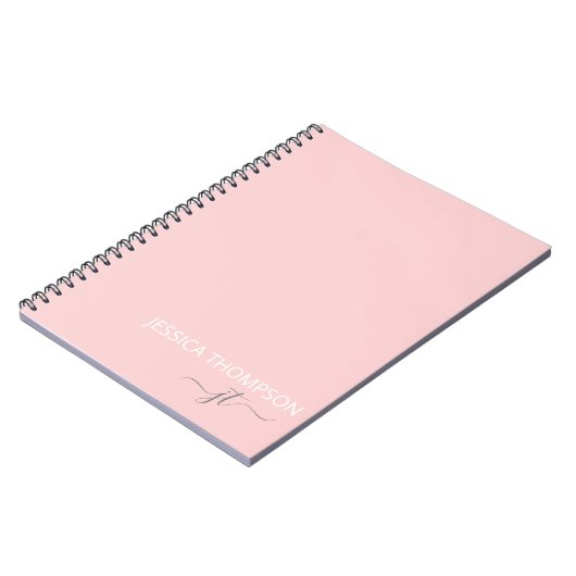 Carnet Blush Pink Simple Script Girl Nom Monogramme (Côté gauche)