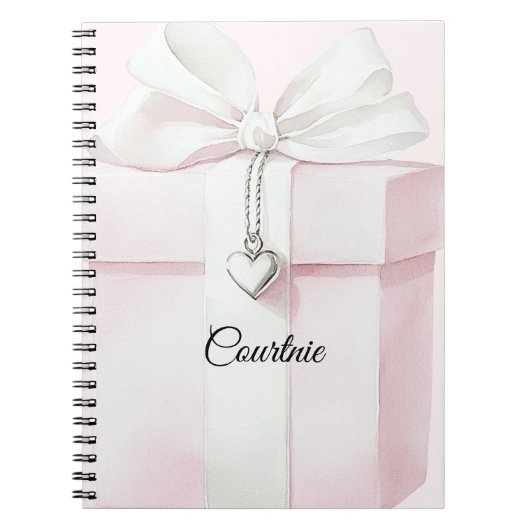 Carnet Blush Pink White Bow Cadeau Coeur Charme (Devant)