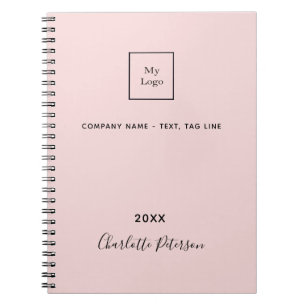Carnet Blush rose élégant monogramme logo d'entreprise