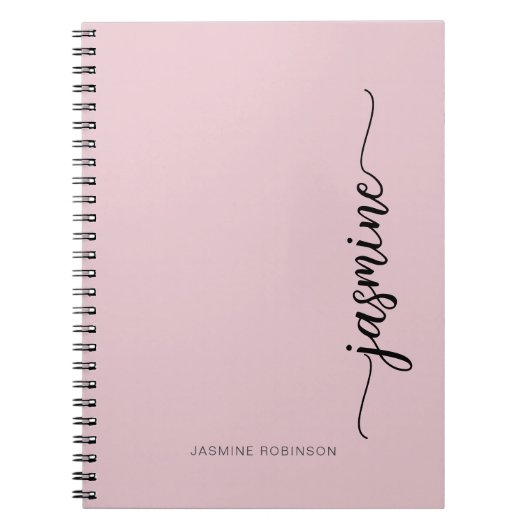 Carnet Blush Rose Féminin Nom Monogramme Moderne Script (Devant)