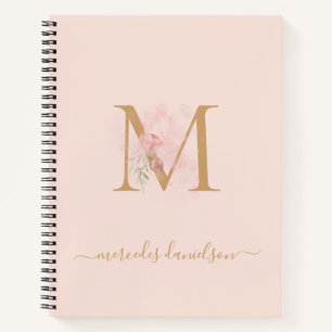 Carnet Blush Rose Floral Monogrammé Transparent Moderne  