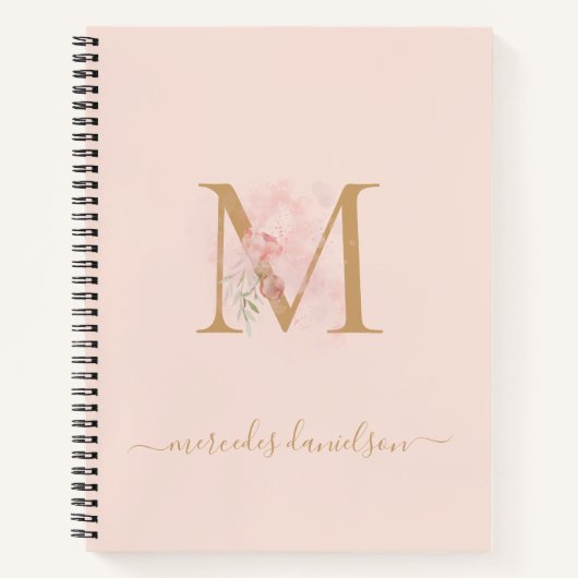 Carnet Blush Rose Floral Monogrammé Transparent Moderne   (Devant)