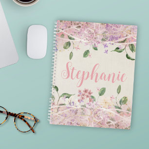 Carnet Blush rose Floral Nom personnalisé