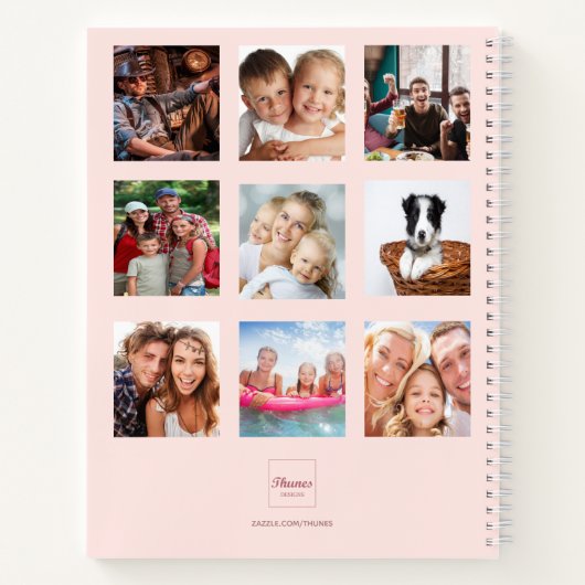 Carnet Blush rose gold en collage de photos avec monogram (Dos)