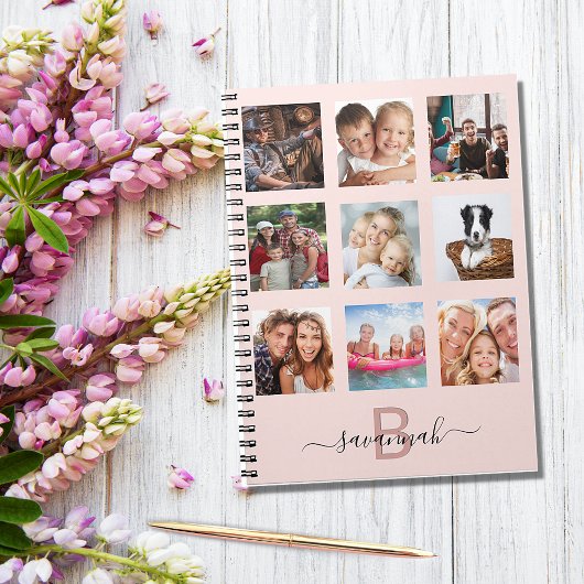 Carnet Blush rose gold en monogramme collage de photos