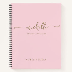 Carnet Blush Rose Gold Monogramme Nom Signature Élégant