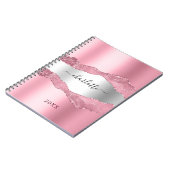 Carnet Blush rose marbre d'agate argenté nom  (Côté gauche)