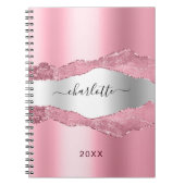 Carnet Blush rose marbre d'agate argenté nom  (Devant)