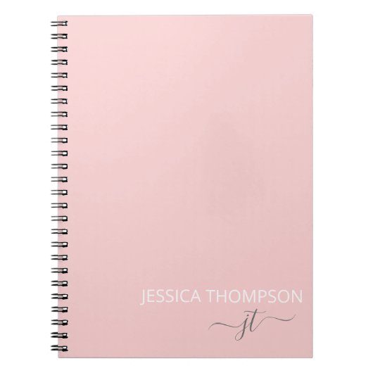 Carnet Blush Rose Monogramme Féminin Simple Nom de Script (Devant)