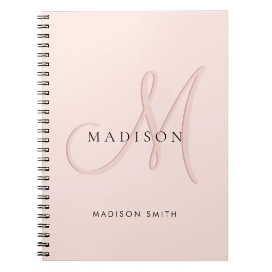 Carnet Blush rose monogramme script stylé élégant (Devant)