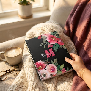 Carnet Blush rose personnalisé à motif floral et monogram