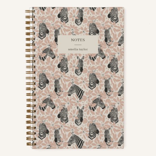 Carnet Blush Zebra Botanical Safari Notes Personalized (Recto)