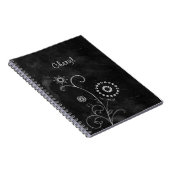 Carnet Bohème Blackboard Cute Fleurs Blanches Avec Nom (Côté Droit)