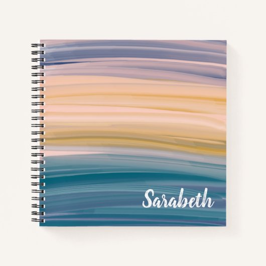 Carnet Boho Abstrait Aquarelle Brush Strokes Earthy Blue (Devant)