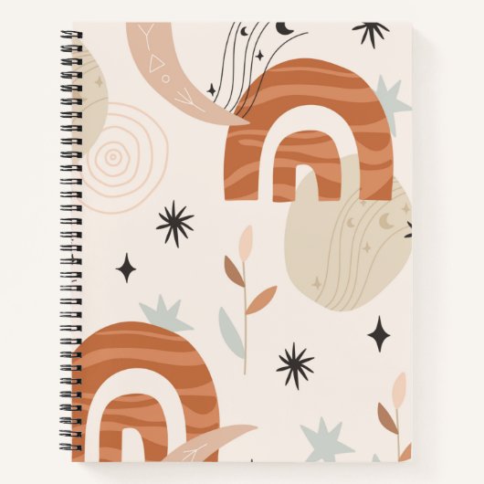 Carnet Boho arc-en-ciel abstraite ligne art lune étoiles  (Devant)