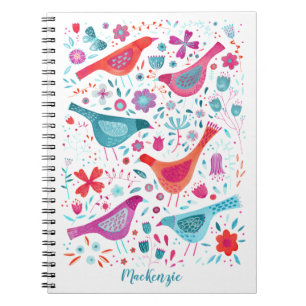 Carnet Boho Birds and Flowers Watercolor Custom