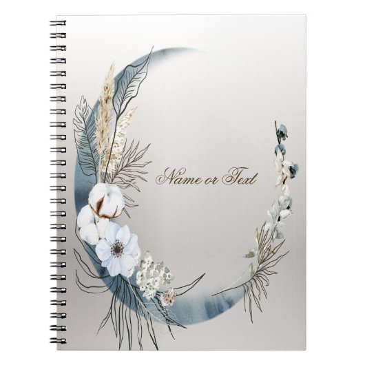 Carnet Boho Blanc Orchidée Fleurs Bleu Lune Élégant (Devant)