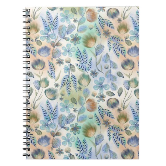 Carnet Boho bleu vert floral botanique fantaisiste (Devant)