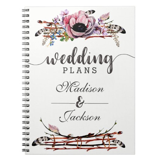 Carnet Boho Chic Blush rose Wedding planner Floral (Devant)
