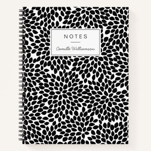 Carnet Boho Chic noir et blanc Abstrait motif floral (Devant)