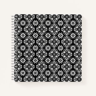 Carnet Boho Chic noir et blanc motif floral
