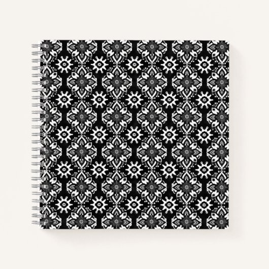 Carnet Boho Chic noir et blanc motif floral (Devant)