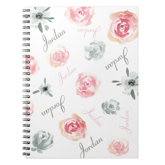 Carnet Boho Chic rose flûtes d'aquarelle répétées NamE (Devant)