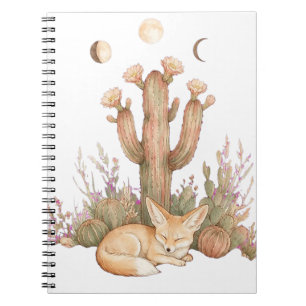 Carnet Boho Désert Fennec Fox Endormi Sous Cactus Saguaro
