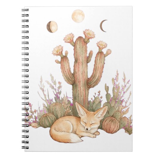 Carnet Boho Désert Fennec Fox Endormi Sous Cactus Saguaro (Devant)