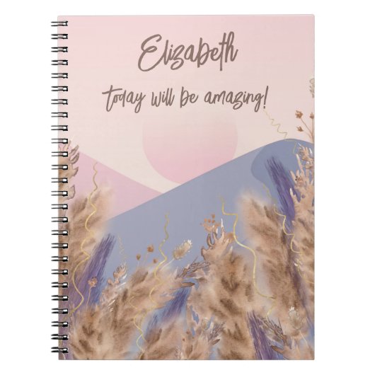 Carnet Boho Elegant Pastel Pampas Grass Blush Pink Nature (Devant)