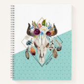 Carnet Boho fleurs crâne taureau géométrique (Devant)