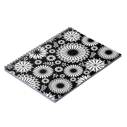 Carnet Boho fleurs Motif floral vectoriel noir et blanc (Côté gauche)