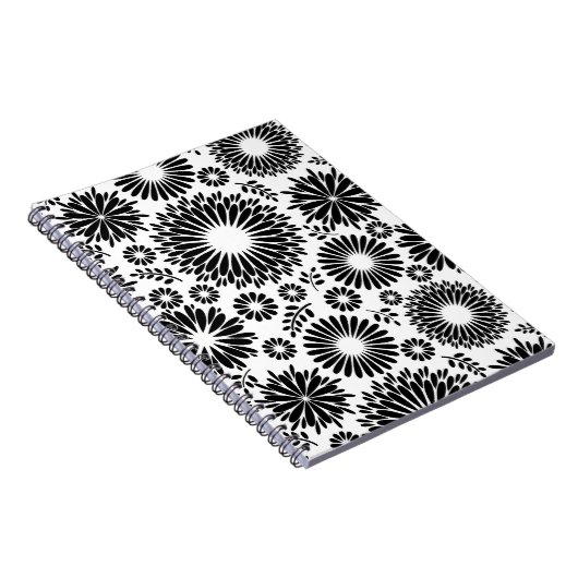 Carnet Boho fleurs Motif floral vectoriel noir et blanc (Côté Droit)