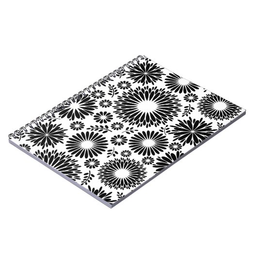 Carnet Boho fleurs Motif floral vectoriel noir et blanc (Côté gauche)